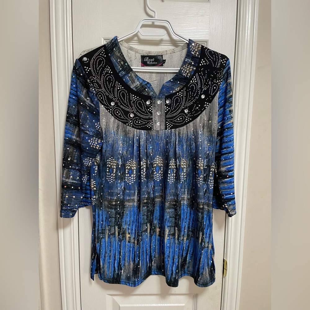 Blue and Black Women's Top